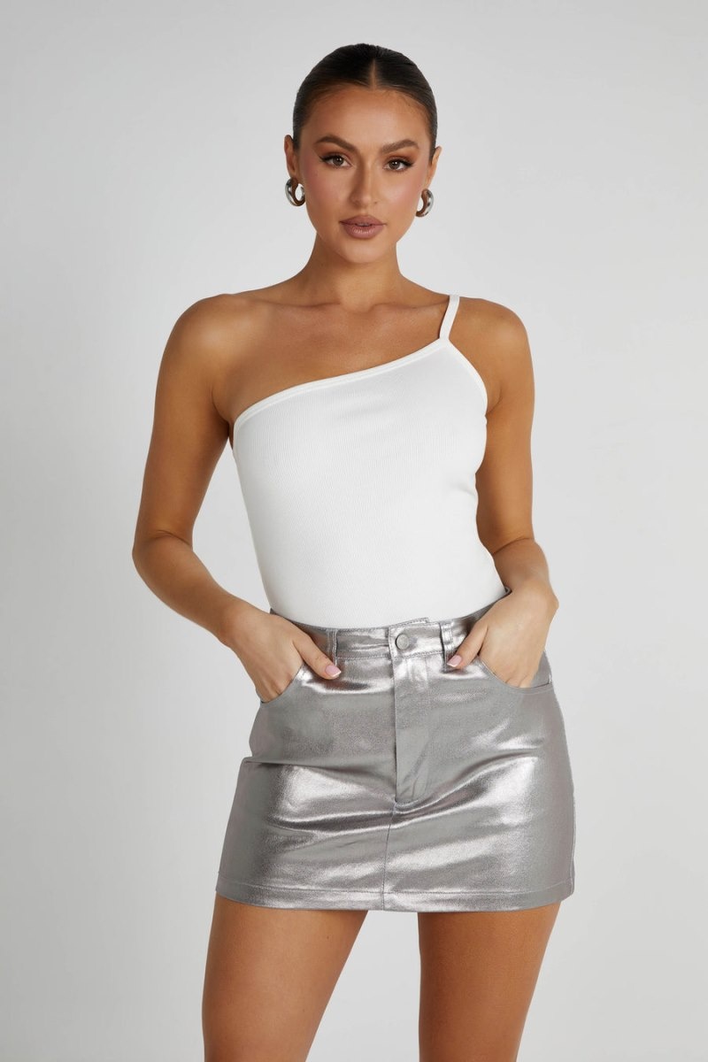 Women's Meshki Carlie Metallic Mini Skirts Silver Australia | C9U-6586