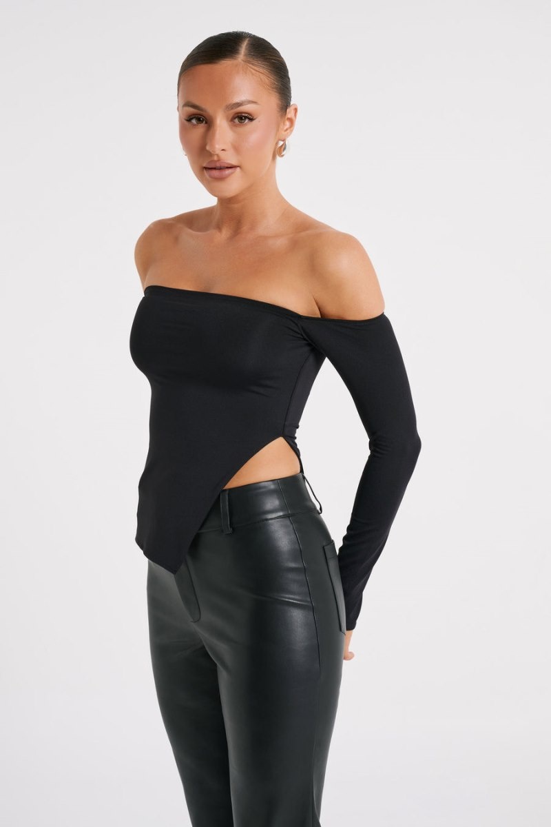 Women's Meshki Carmen Recycled Nylon Off Shoulder Tops Black Australia | U4L-0621