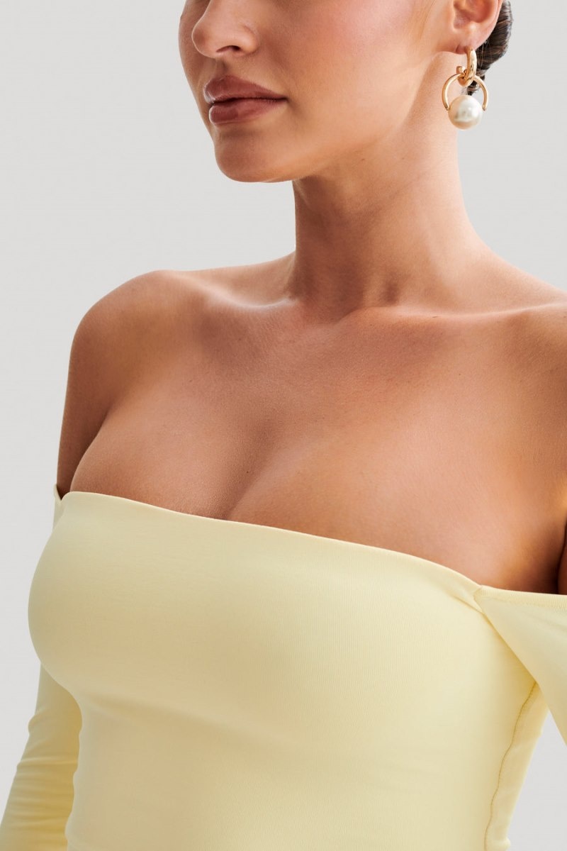 Women's Meshki Carmen Recycled Nylon Off Shoulder Tops Lemon Australia | Q3F-7502