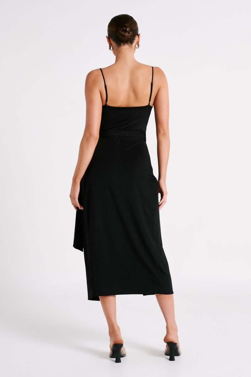 Women's Meshki Caroline Draped Wrap Midi Dress Black Australia | S7T-5895