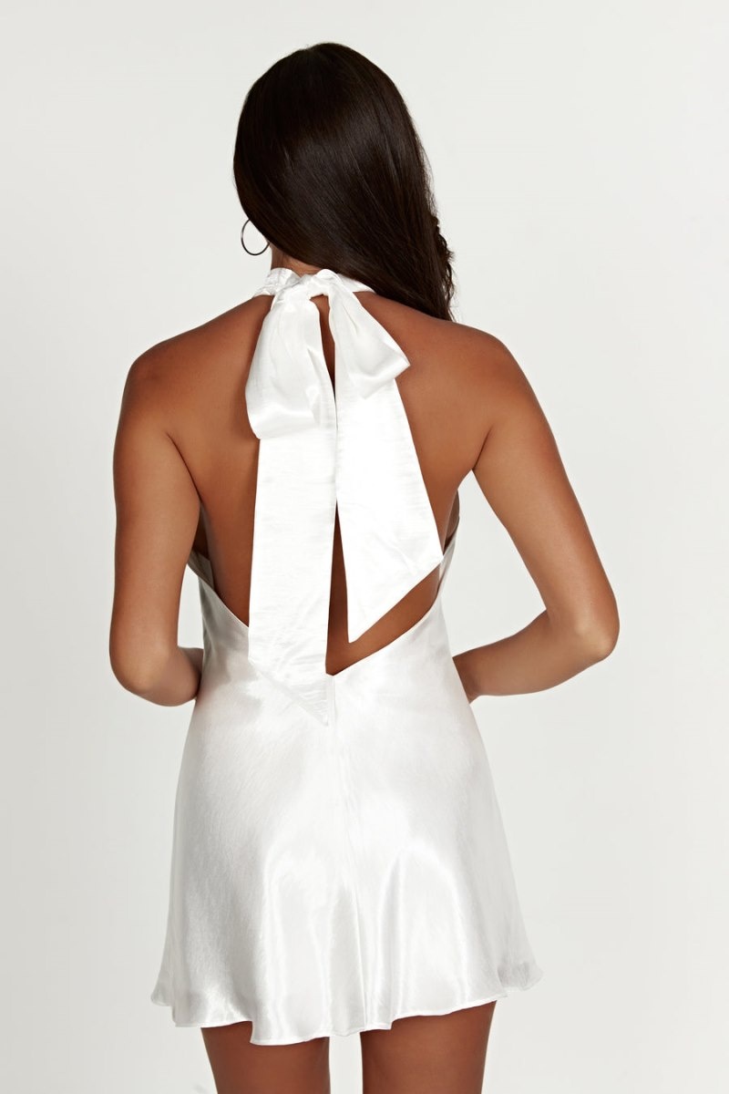 Women's Meshki Cartia Bow Halter Micro Mini Dress White Australia | D0T-6808