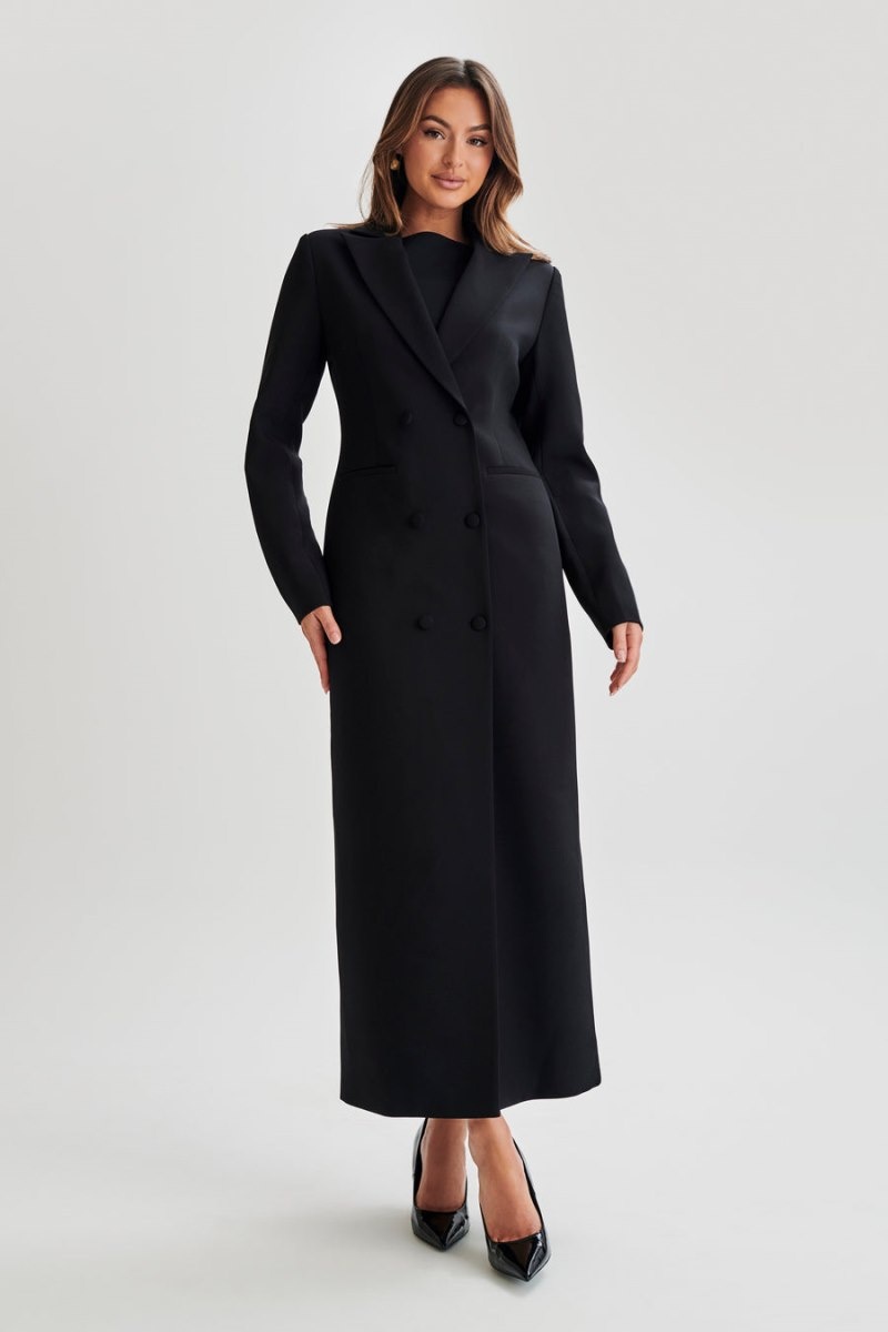 Women's Meshki Carver Suiting Trench Coat Black Australia | P4Z-8318