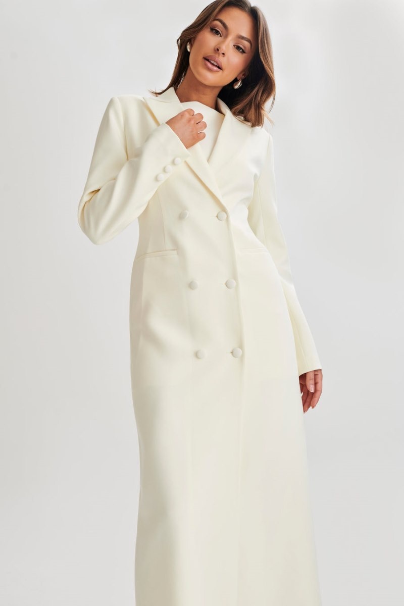 Women's Meshki Carver Suiting Trench Coat White Australia | R7O-6458