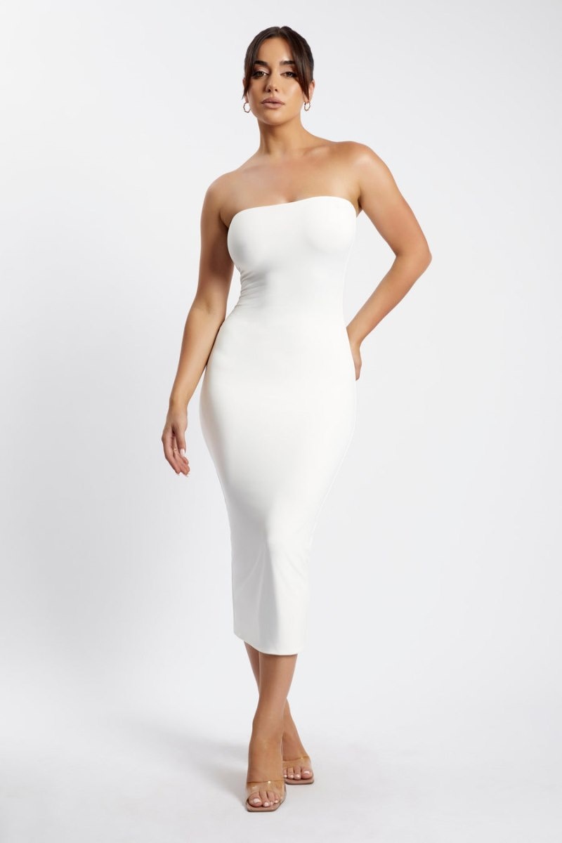 Women's Meshki Cassidy Strapless Midi Dress White Australia | U9O-9359