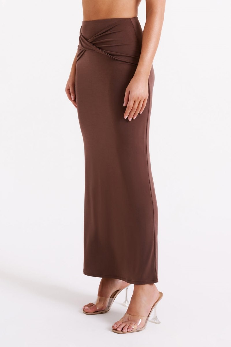 Women's Meshki Ceri Maxi Twist Skirts Brown Australia | J2M-9604