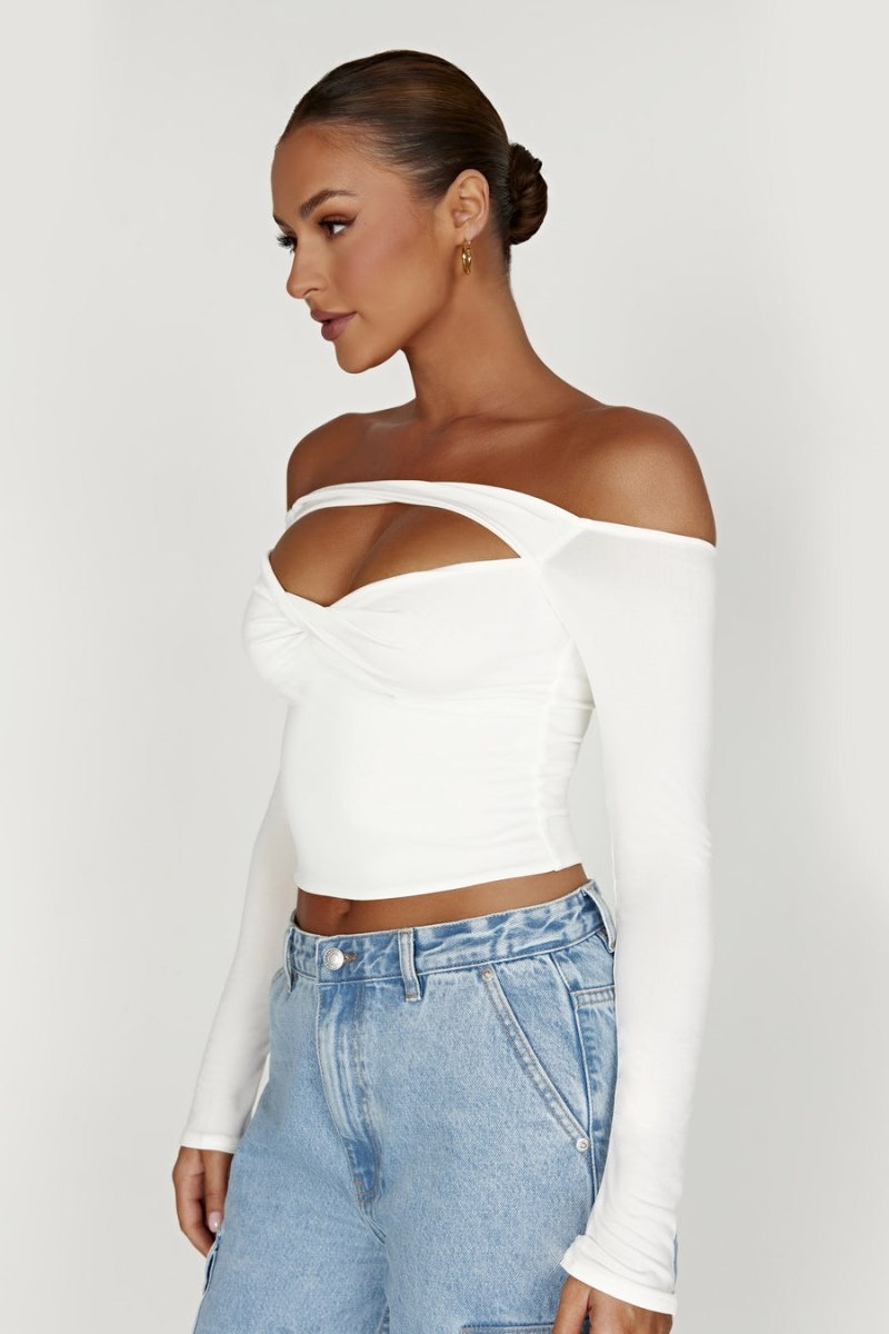 Women's Meshki Ceri Off Shoulder Long Sleeve Tops White Australia | E7P-5014