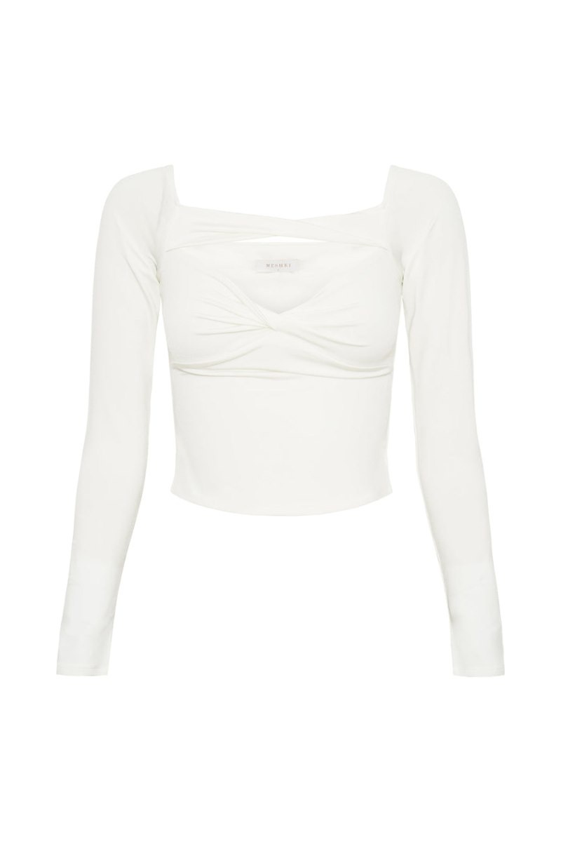 Women's Meshki Ceri Off Shoulder Long Sleeve Tops White Australia | E7P-5014