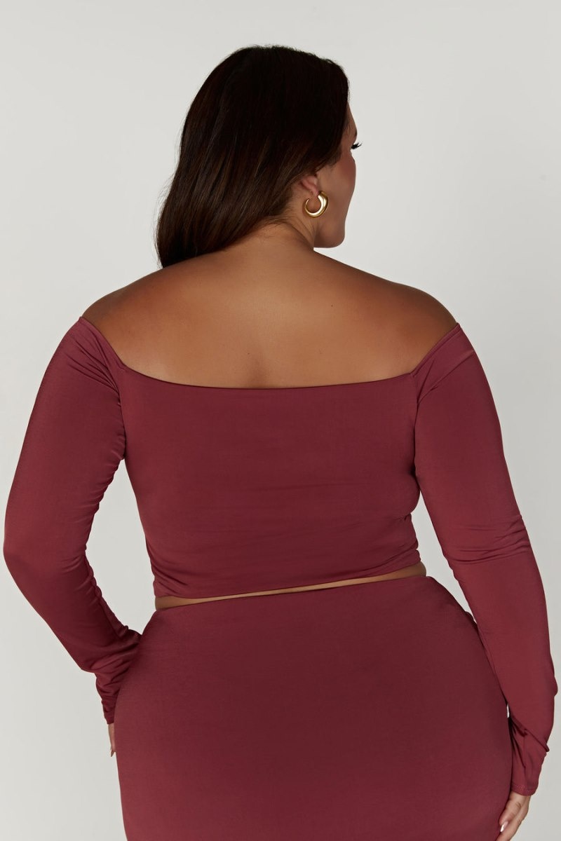 Women's Meshki Ceri Off Shoulder Long Sleeve Tops Dark Red Australia | K5S-9641