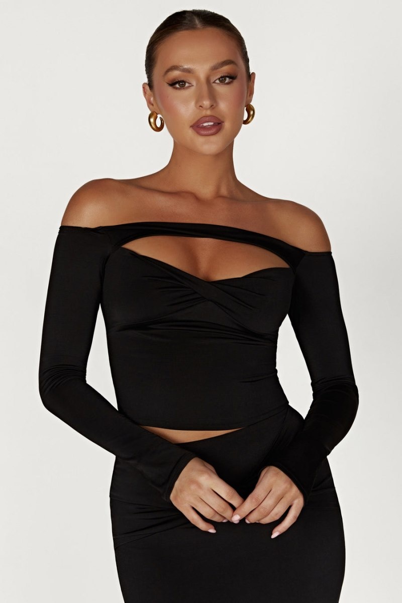 Women's Meshki Ceri Off Shoulder Long Sleeve Tops Black Australia | Y0M-6244