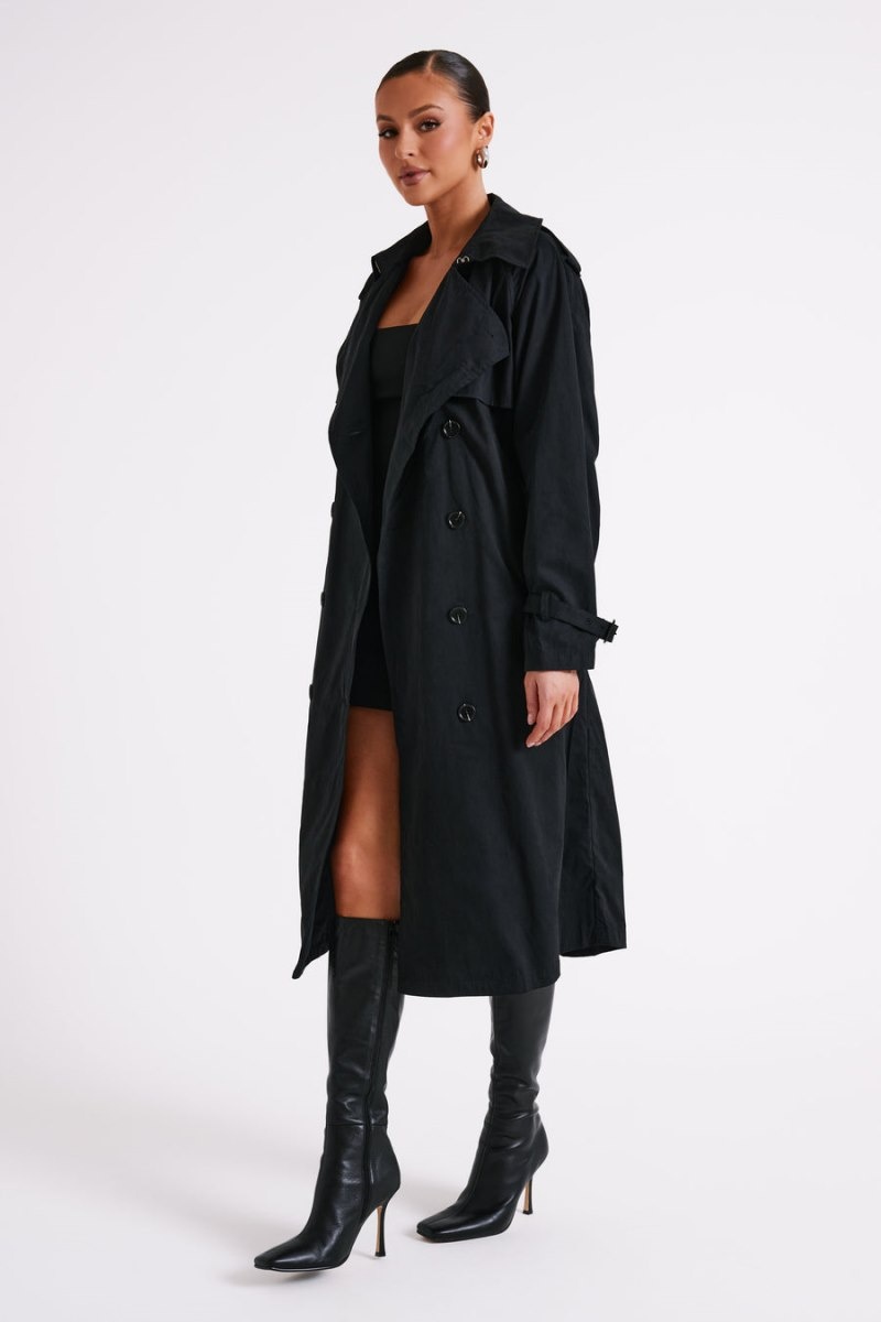 Women's Meshki Channing Belt Trench Coat Black Australia | L8K-7190