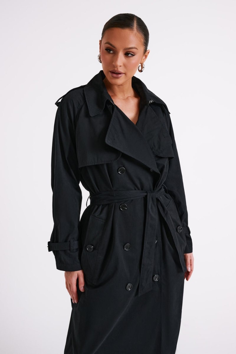 Women's Meshki Channing Belt Trench Coat Black Australia | L8K-7190