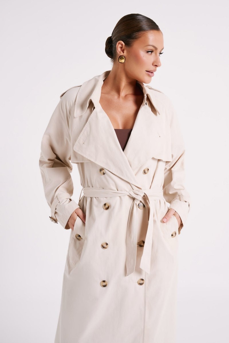 Women's Meshki Channing Belt Trench Coat Cream Australia | R0X-3619