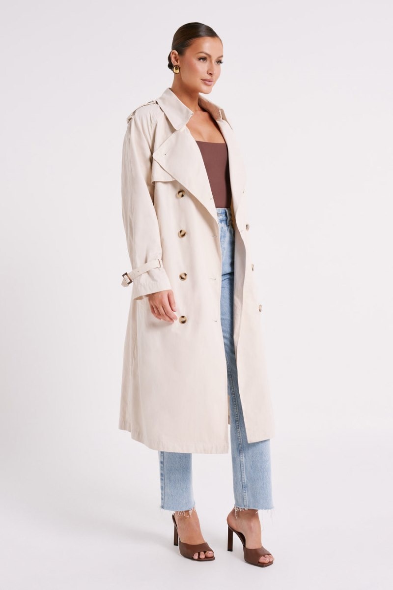 Women's Meshki Channing Belt Trench Coat Cream Australia | R0X-3619