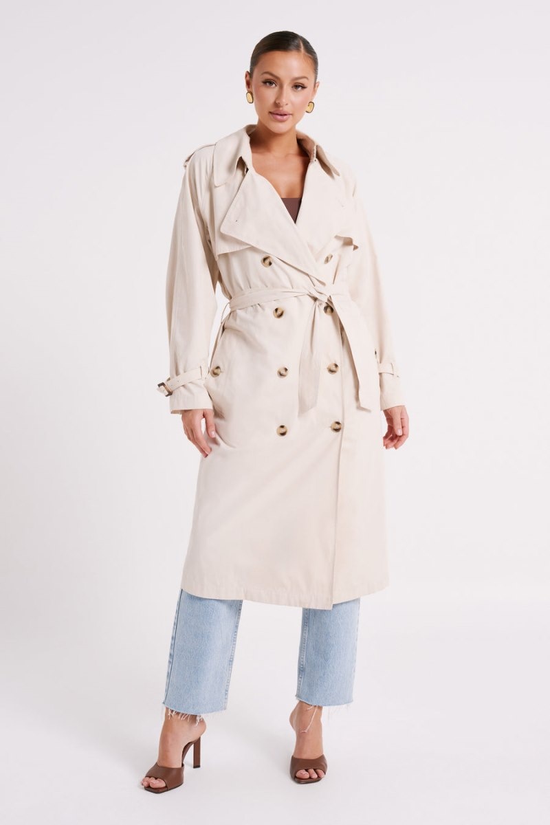 Women's Meshki Channing Belt Trench Coat Cream Australia | R0X-3619