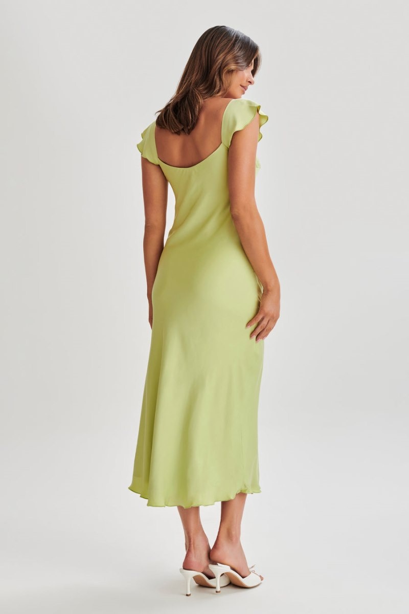 Women's Meshki Chantal Short Sleeve Satin Midi Dress Green Australia | Y2D-4090