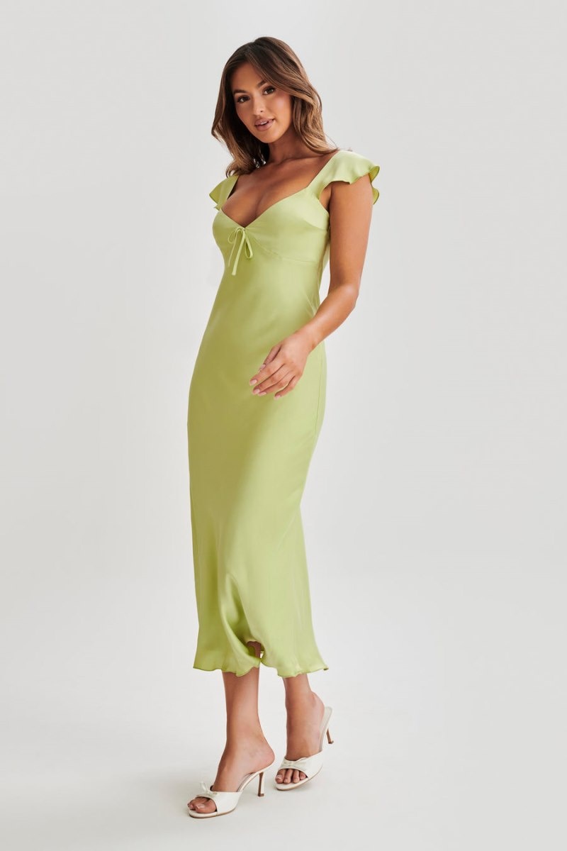 Women's Meshki Chantal Short Sleeve Satin Midi Dress Green Australia | Y2D-4090