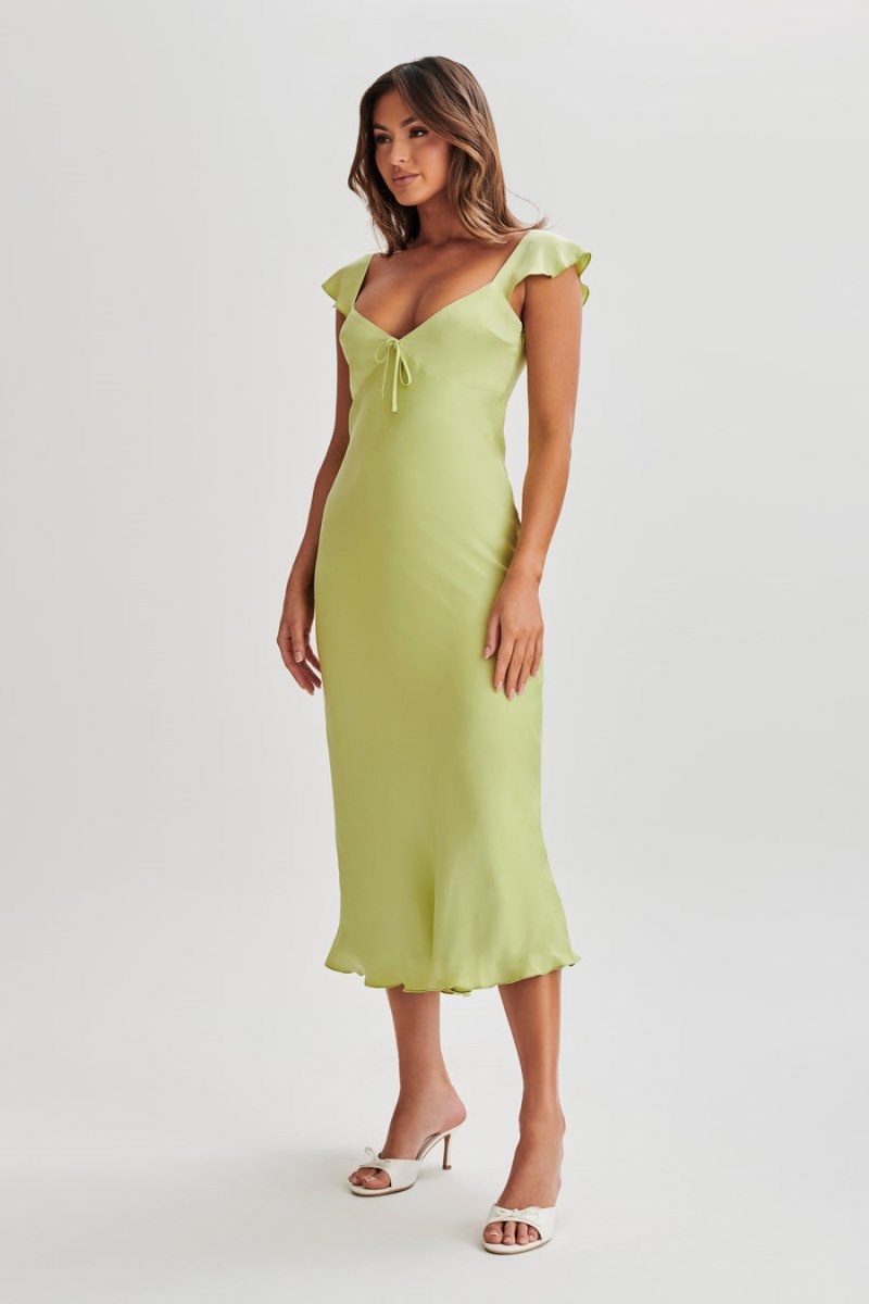 Women's Meshki Chantal Short Sleeve Satin Midi Dress Green Australia | Y2D-4090