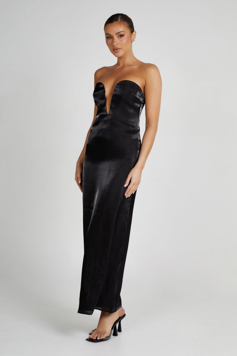 Women's Meshki Chantelle Liquid Satin Midi Dress Black Australia | W8W-5460