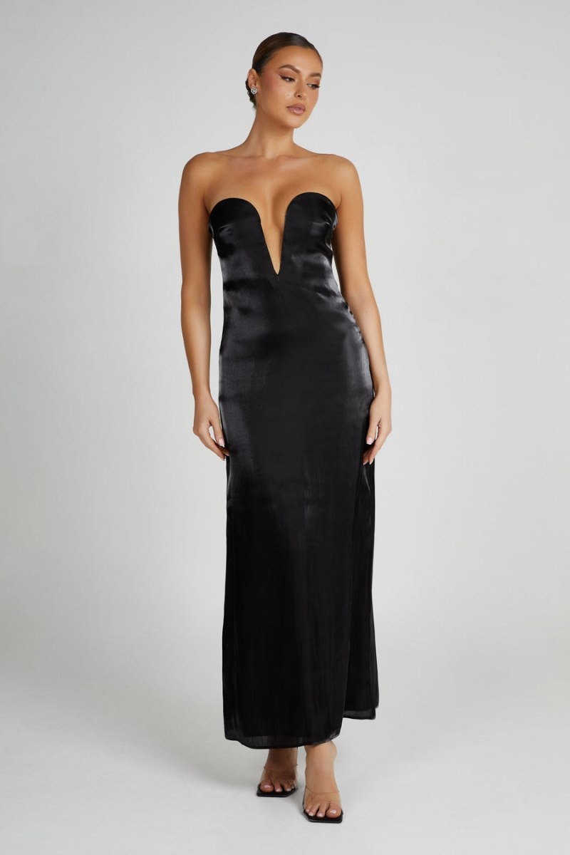 Women's Meshki Chantelle Liquid Satin Midi Dress Black Australia | W8W-5460