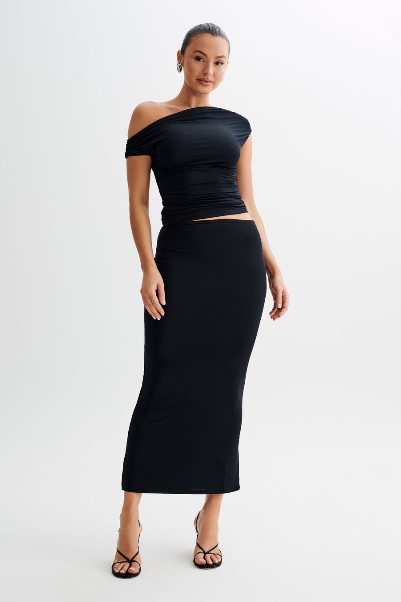 Women's Meshki Charlene Slinky Midi Skirts Black Australia | I0G-8928