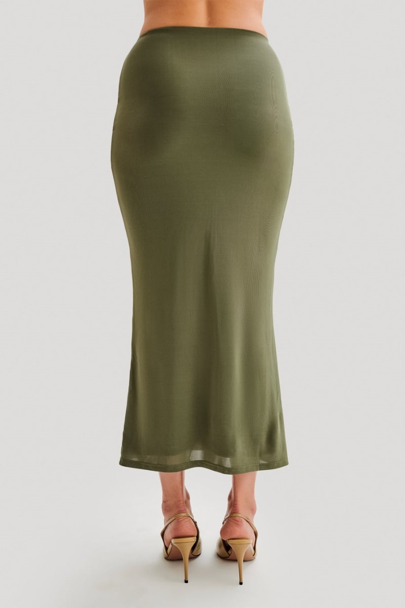 Women's Meshki Charlene Slinky Midi Skirts Olive Australia | G3F-5503