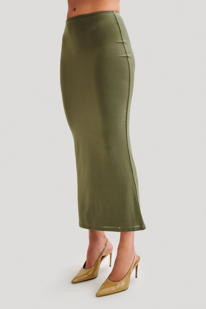 Women's Meshki Charlene Slinky Midi Skirts Olive Australia | G3F-5503