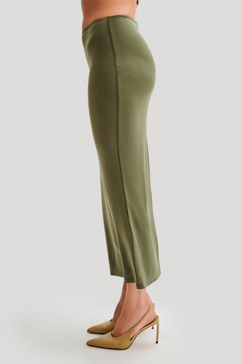 Women's Meshki Charlene Slinky Midi Skirts Olive Australia | G3F-5503