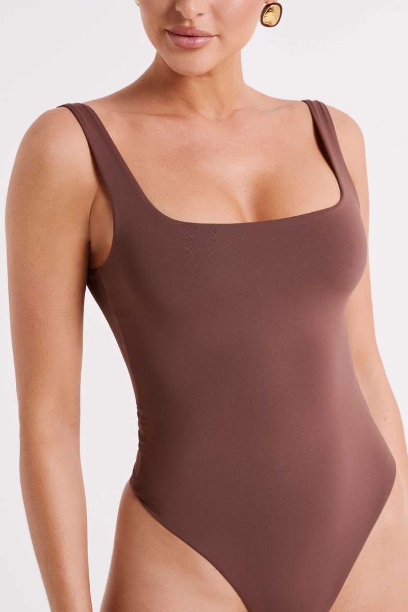 Women's Meshki Charlie Recycled Nylon Scoop Neck Bodysuit Brown Australia | G1D-8157