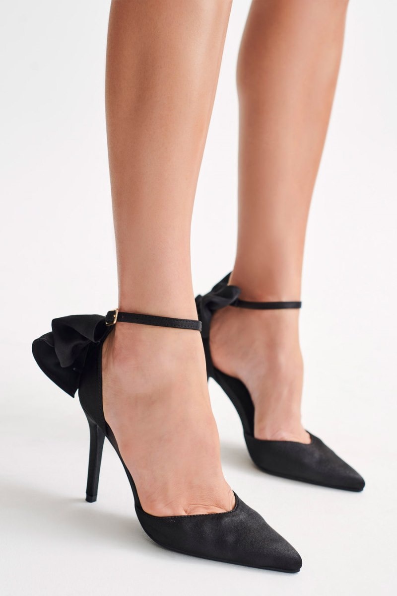 Women's Meshki Charmed Satin Bow Heels Black Australia | T4D-3024