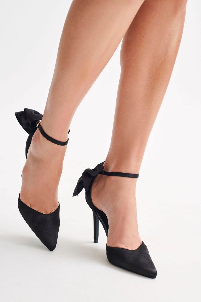 Women's Meshki Charmed Satin Bow Heels Black Australia | T4D-3024