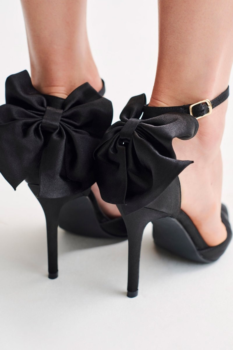 Women's Meshki Charmed Satin Bow Heels Black Australia | T4D-3024