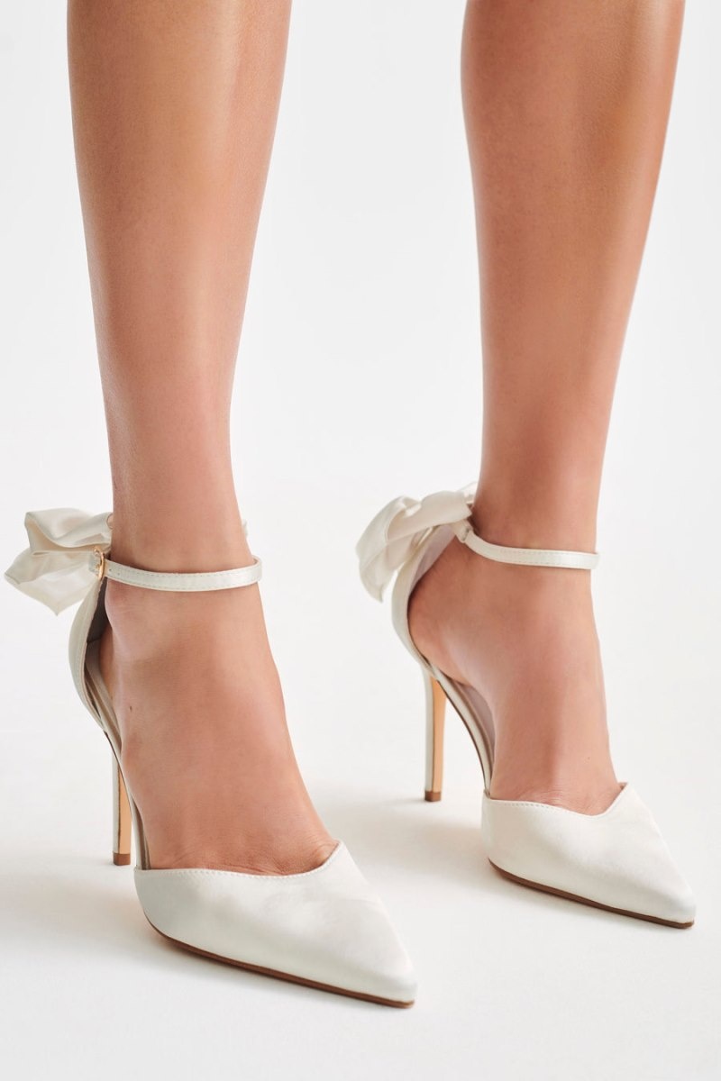 Women's Meshki Charmed Satin Bow Heels White Australia | L7K-6622