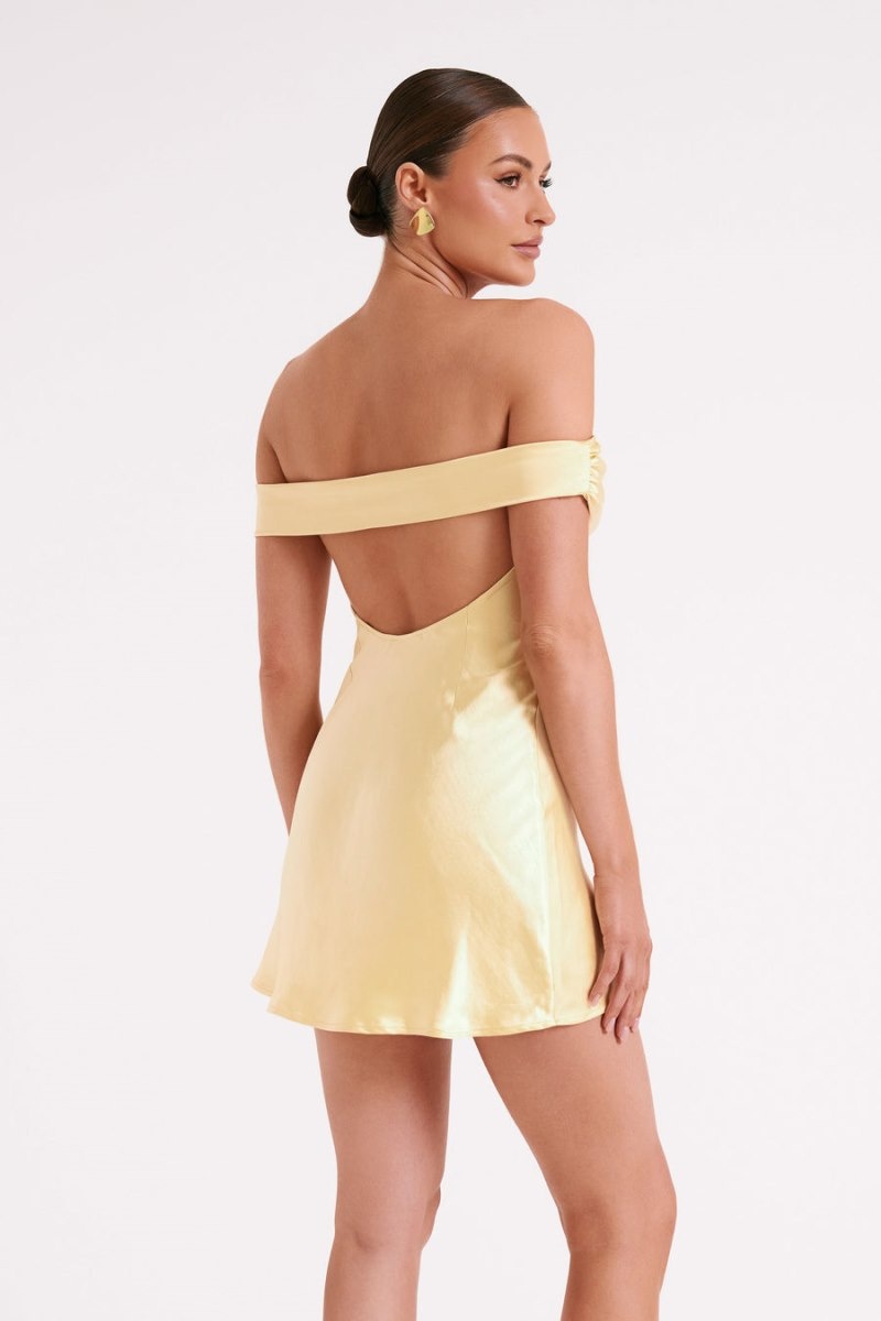 Women's Meshki Cher Satin Strapless Mini Dress Light Yellow Australia | U7D-0608