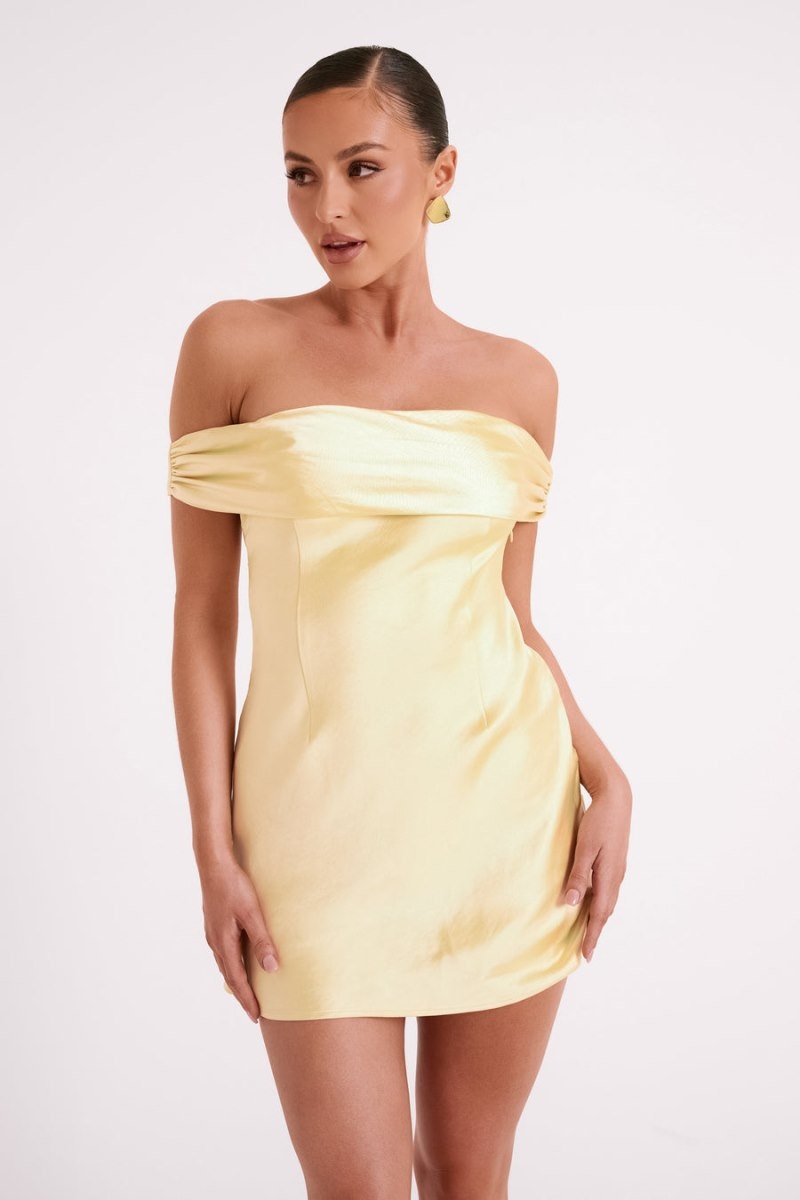 Women's Meshki Cher Satin Strapless Mini Dress Light Yellow Australia | U7D-0608