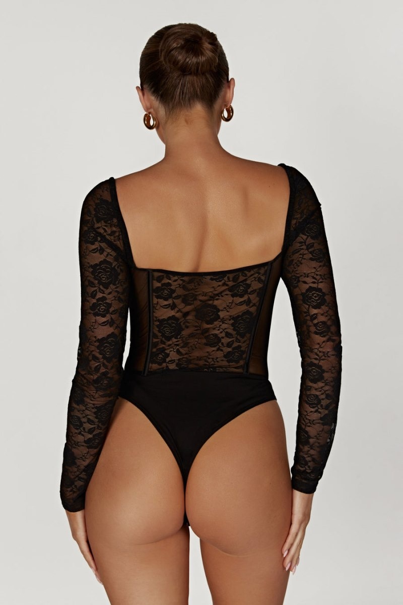 Women's Meshki Cheryl Lace Bodysuit Black Australia | E9M-9949