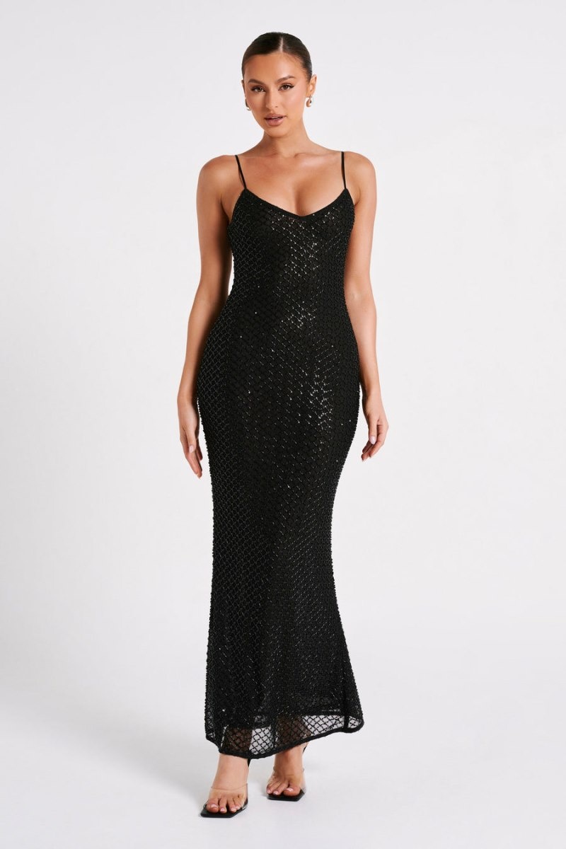 Women's Meshki Chessie Sequin Maxi Dress Black Australia | L2S-3545