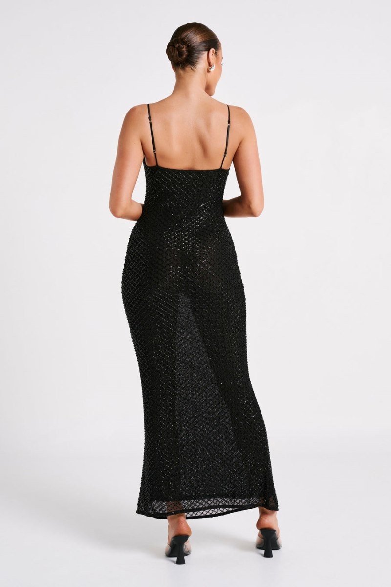 Women's Meshki Chessie Sequin Maxi Dress Black Australia | L2S-3545