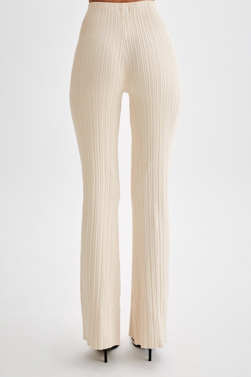 Women's Meshki Chiara Straight Leg Rib Knit Pants Cream Australia | V5F-4440