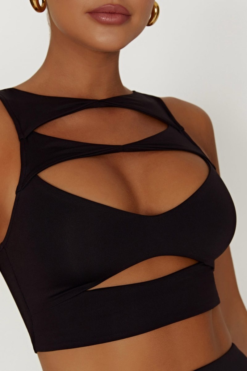 Women's Meshki Chloe Cut Out Crop Tops Black Australia | N1Y-1833