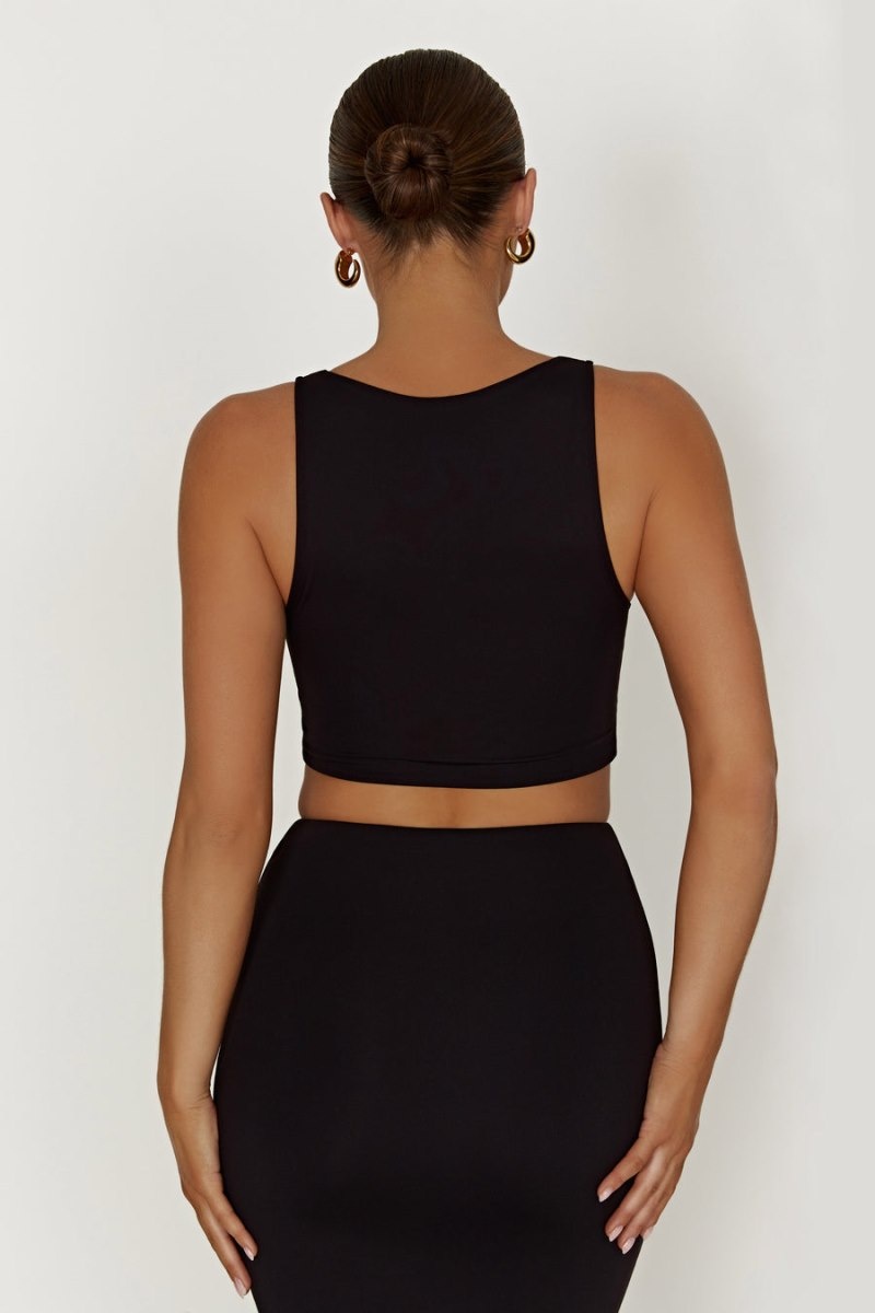 Women's Meshki Chloe Cut Out Crop Tops Black Australia | N1Y-1833