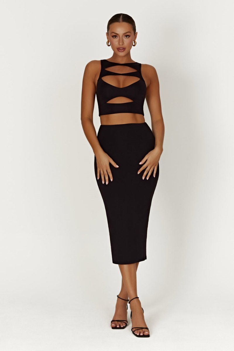 Women's Meshki Chloe Cut Out Crop Tops Black Australia | N1Y-1833