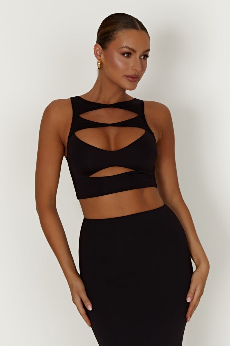 Women's Meshki Chloe Cut Out Crop Tops Black Australia | N1Y-1833