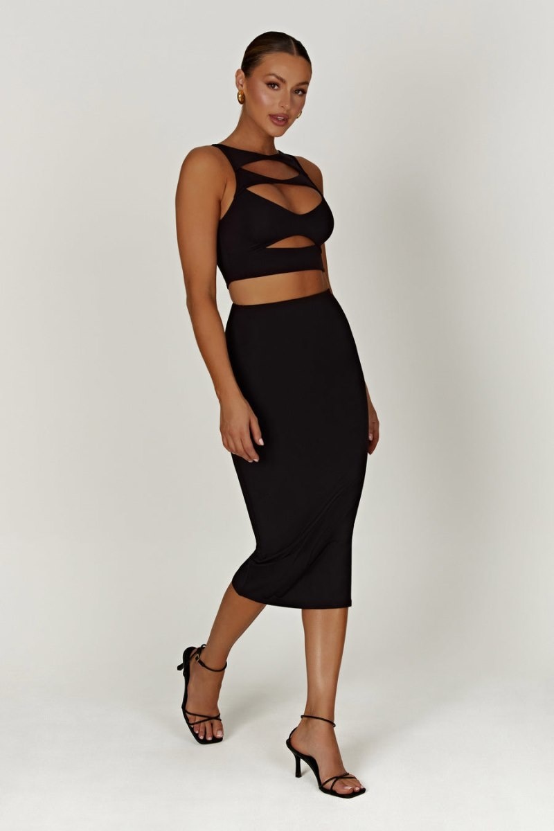 Women's Meshki Chloe Cut Out Crop Tops Black Australia | N1Y-1833