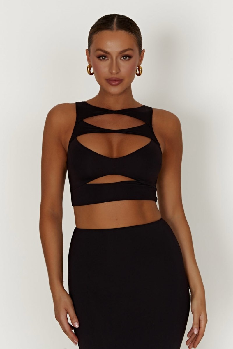 Women's Meshki Chloe Cut Out Crop Tops Black Australia | N1Y-1833