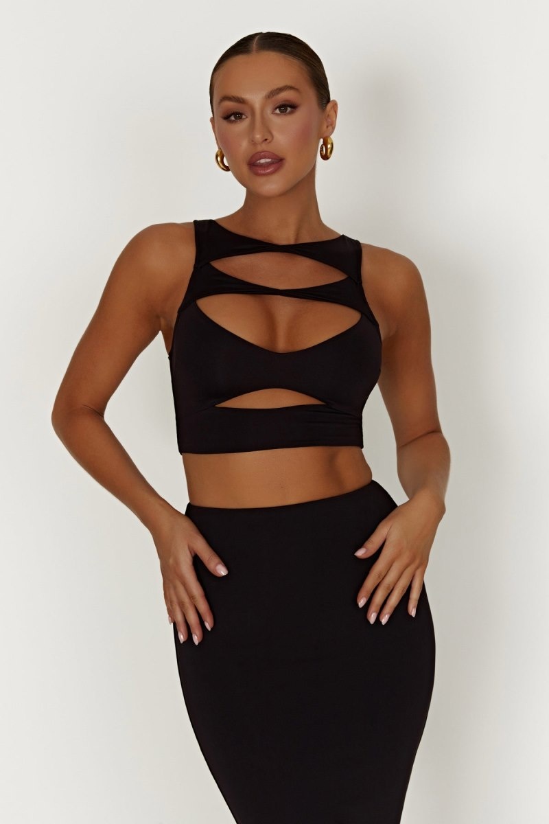 Women\'s Meshki Chloe Cut Out Crop Tops Black Australia | N1Y-1833