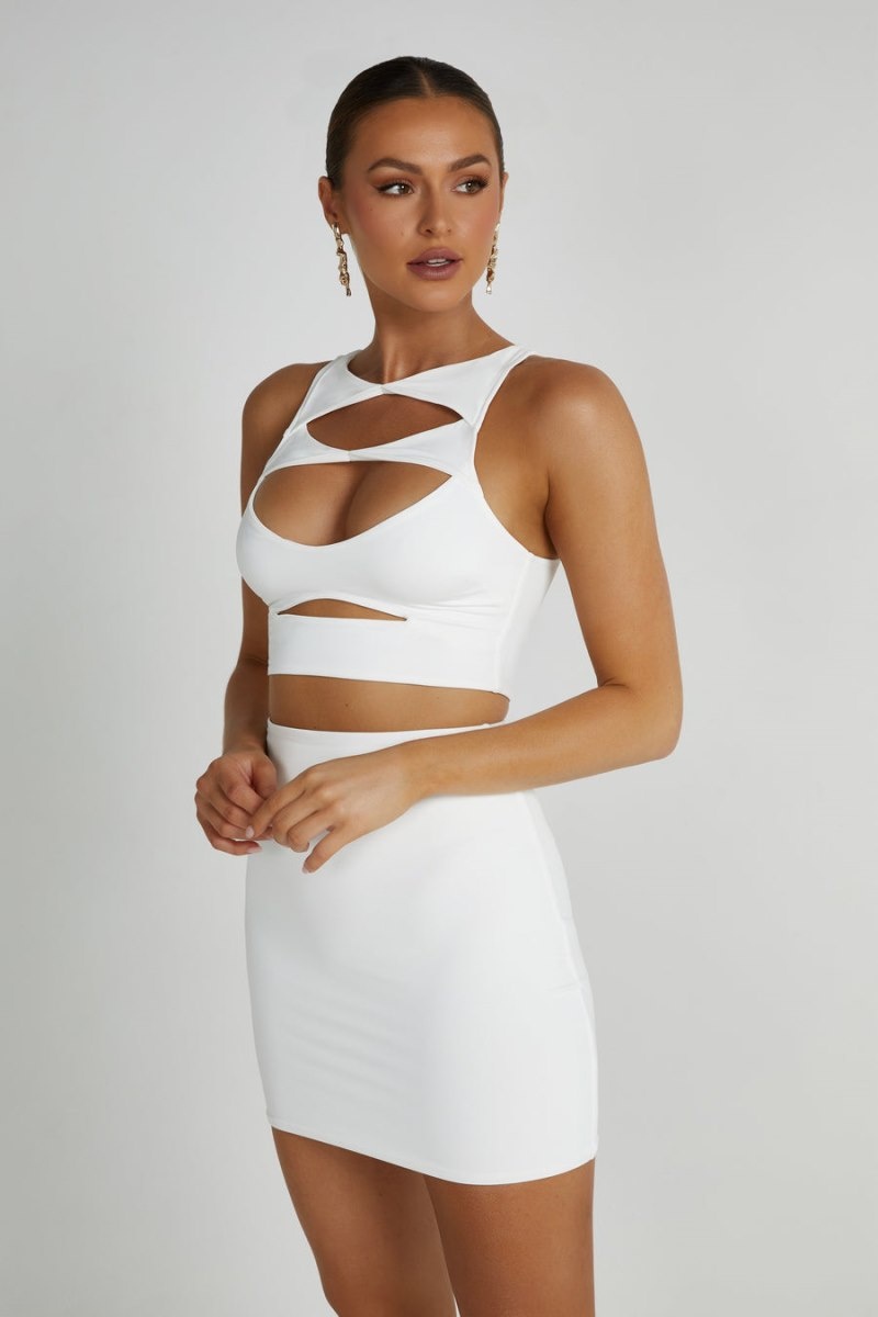 Women's Meshki Chloe Cut Out Crop Tops White Australia | G7C-7988