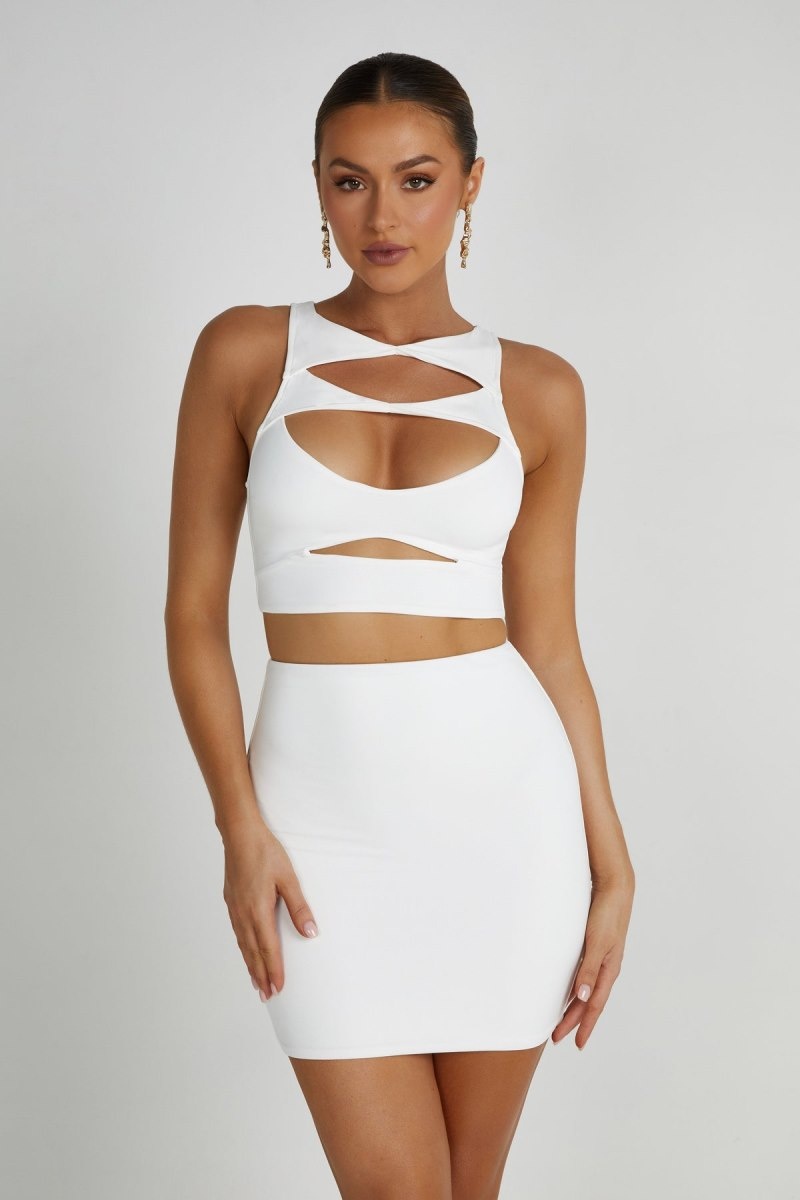 Women\'s Meshki Chloe Cut Out Crop Tops White Australia | G7C-7988