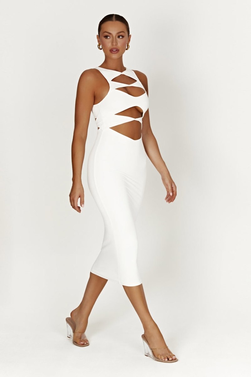 Women's Meshki Chloe Cut Out Maxi Dress White Australia | L9H-9075