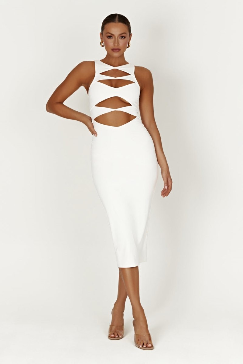 Women's Meshki Chloe Cut Out Maxi Dress White Australia | L9H-9075