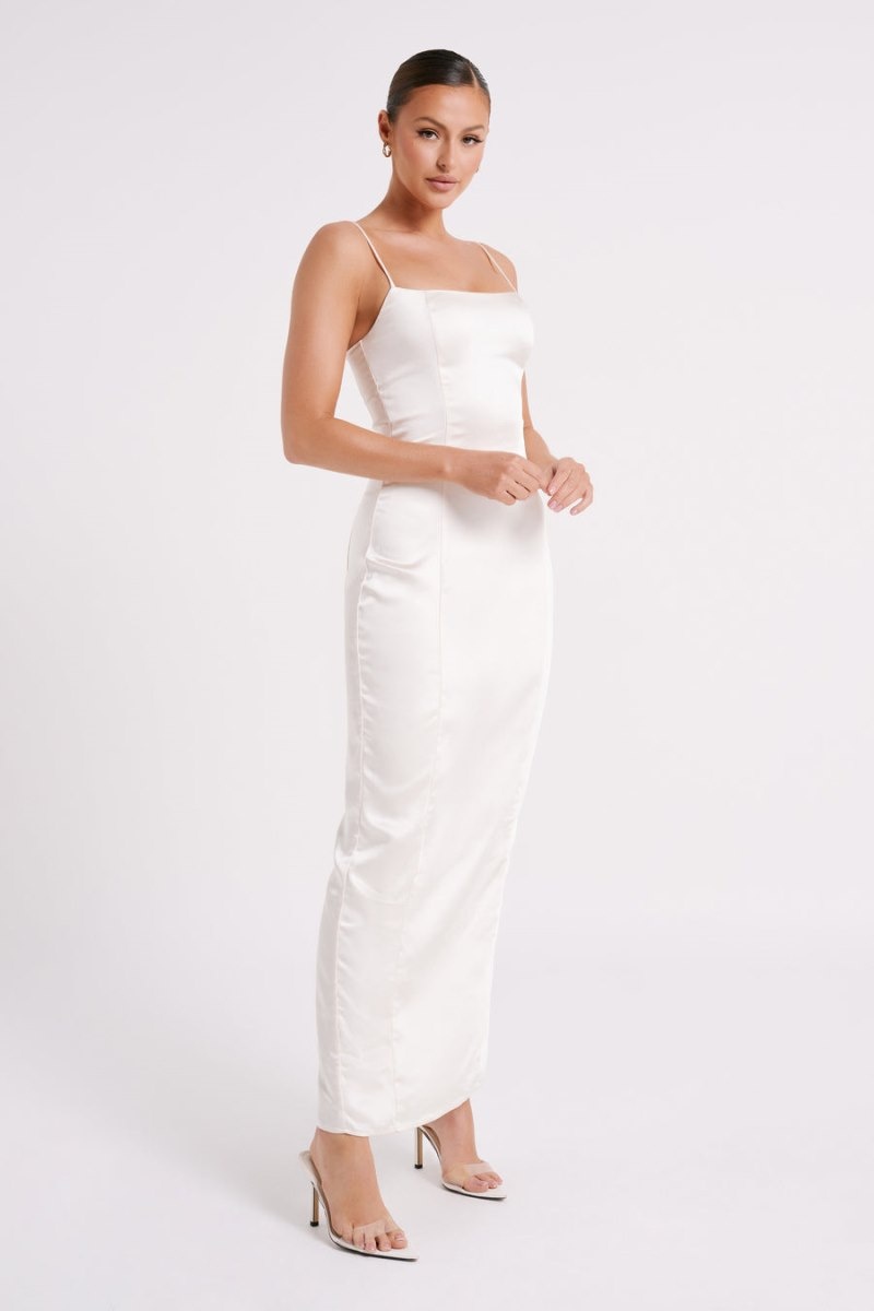 Women's Meshki Chrisley Satin Split Maxi Dress White Australia | S8G-4810